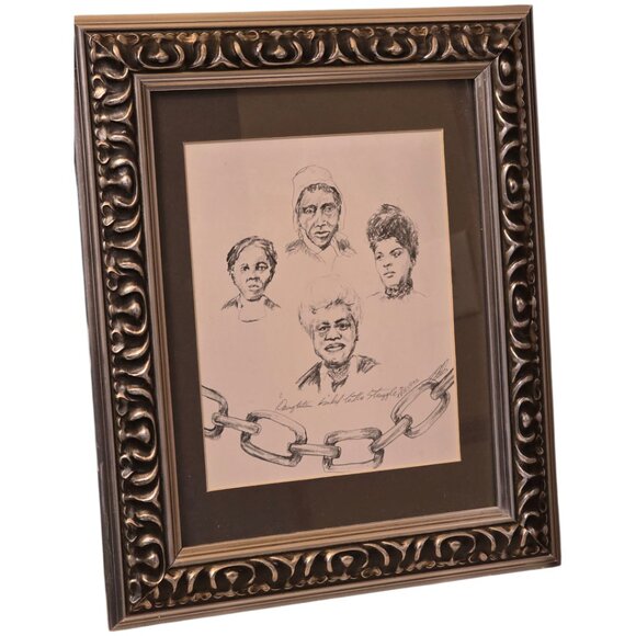 Set of 2 Framed Hand Signed Black History Graphite Drawings by T. Ellis - Picture 4 of 14